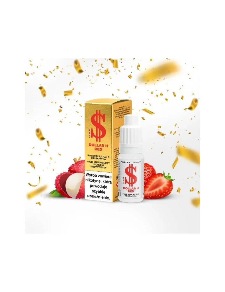 Dollar Red HYBRID Liquids VAPY E Liquid - 10ml, 18mg, 50/50 Strawberry & Lychee Fusion