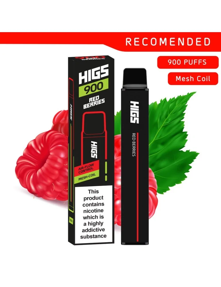 HIGS XL Red Berries Mesh-Coil 20mg 900 Puffs Disposable Vape