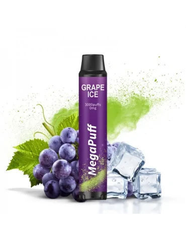 MegaPuff Disposable Vape - 3000 Puffs Grape Ice ZERO NICOTINE 0mg